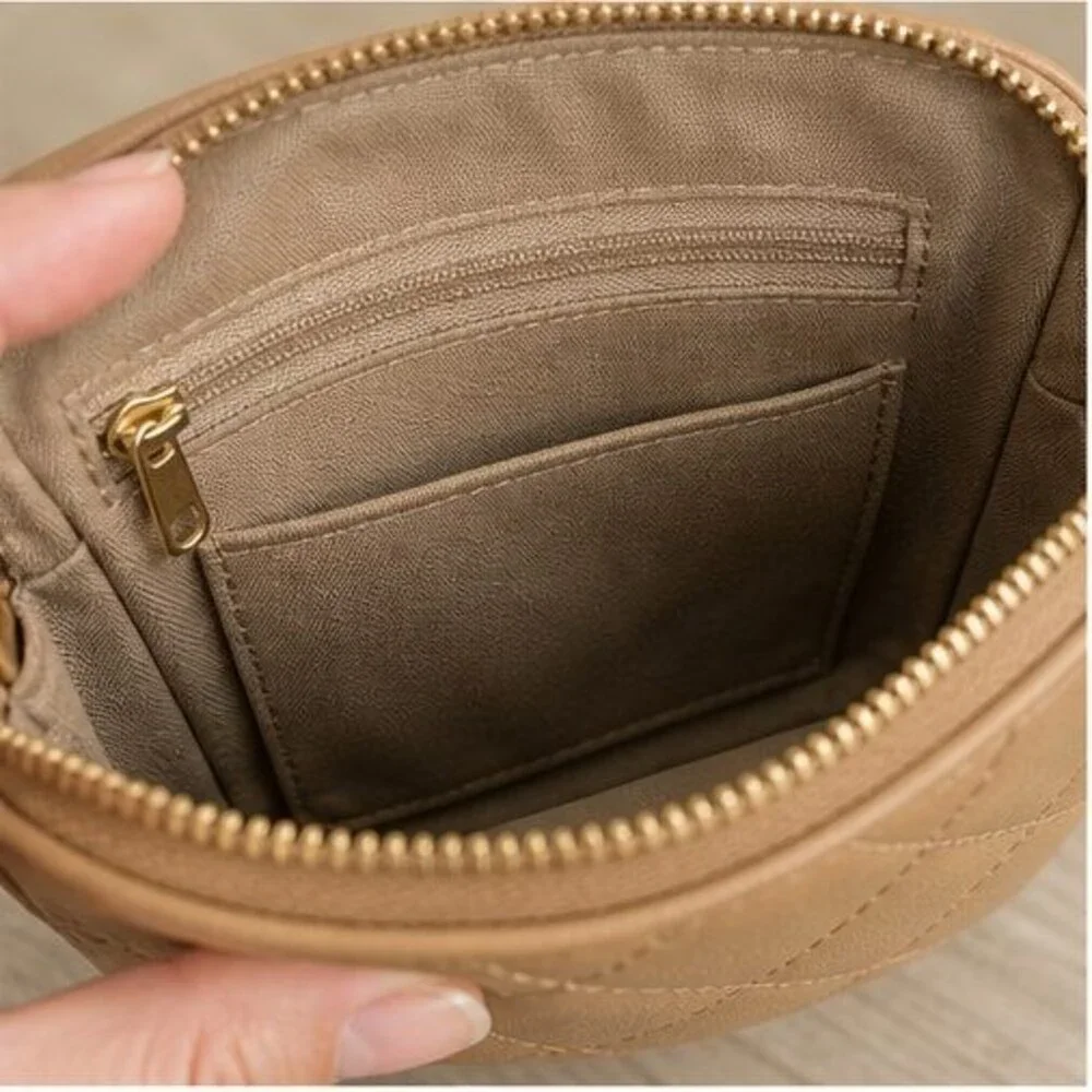 Camel Quilted Crossbody Bag